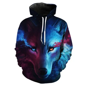 

CNUUIKOOEK Sweatshirts Men's 3D Silver Fox Printed Hooded Pocket Pullover Hoody Fashion Hooded Men's Hoodies