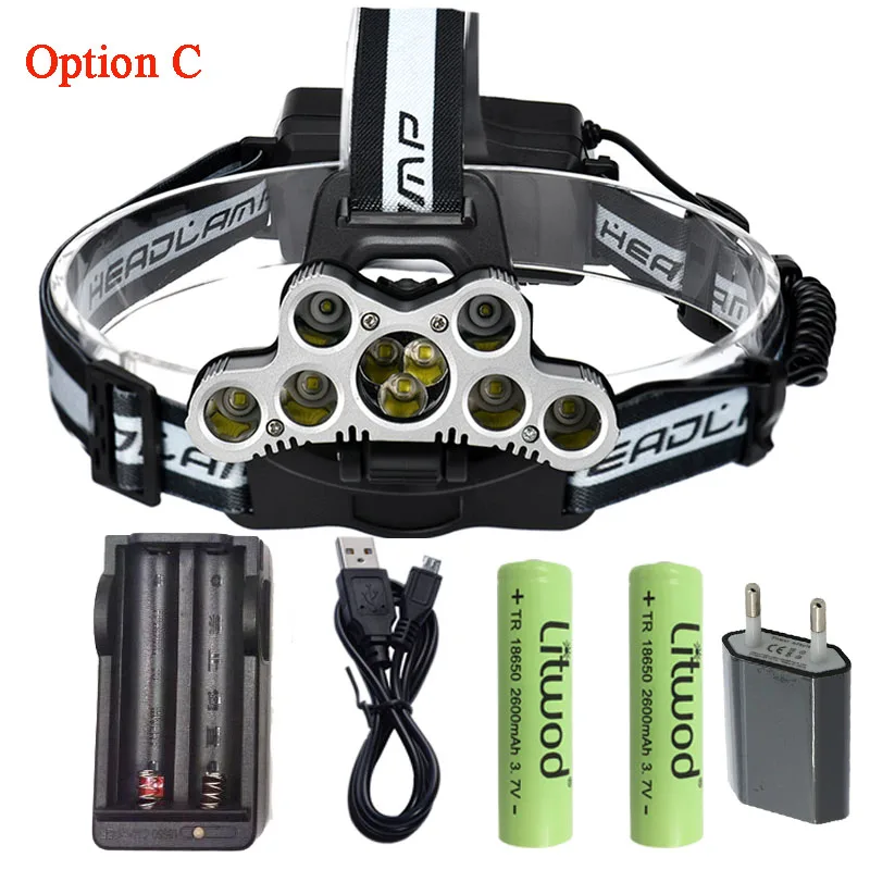 Option C Litwod z20 XM-L T6 9 светодиодный налобный фонарь 18650 лм, налобный фонарь, USB перезаряжаемый аккумулятор, Прямая поставка - Испускаемый цвет: Option C