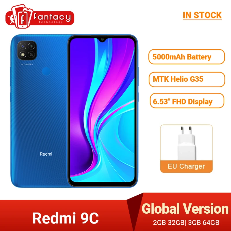 In Stock Global Version Xiaomi Redmi 9C 9 C Cellphone 3GB 64GB 13MP Triple Cameras 6.53