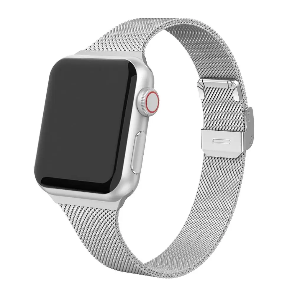 Silver Silm Milanese ремешок для Apple Watch 5 4 band 44 мм iWatch ремешок 40 мм металлический браслет из нержавеющей стали Ремешки для наручных часов 5 4 3 2 1 38 мм 42 м - Цвет ремешка: Silver