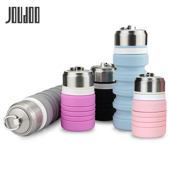 

JOUDOO Silicone 420ml Collapsible Water Bottle Folding Outdoor Travel Sport Drink Protein Shaker Portable Drinkware 35