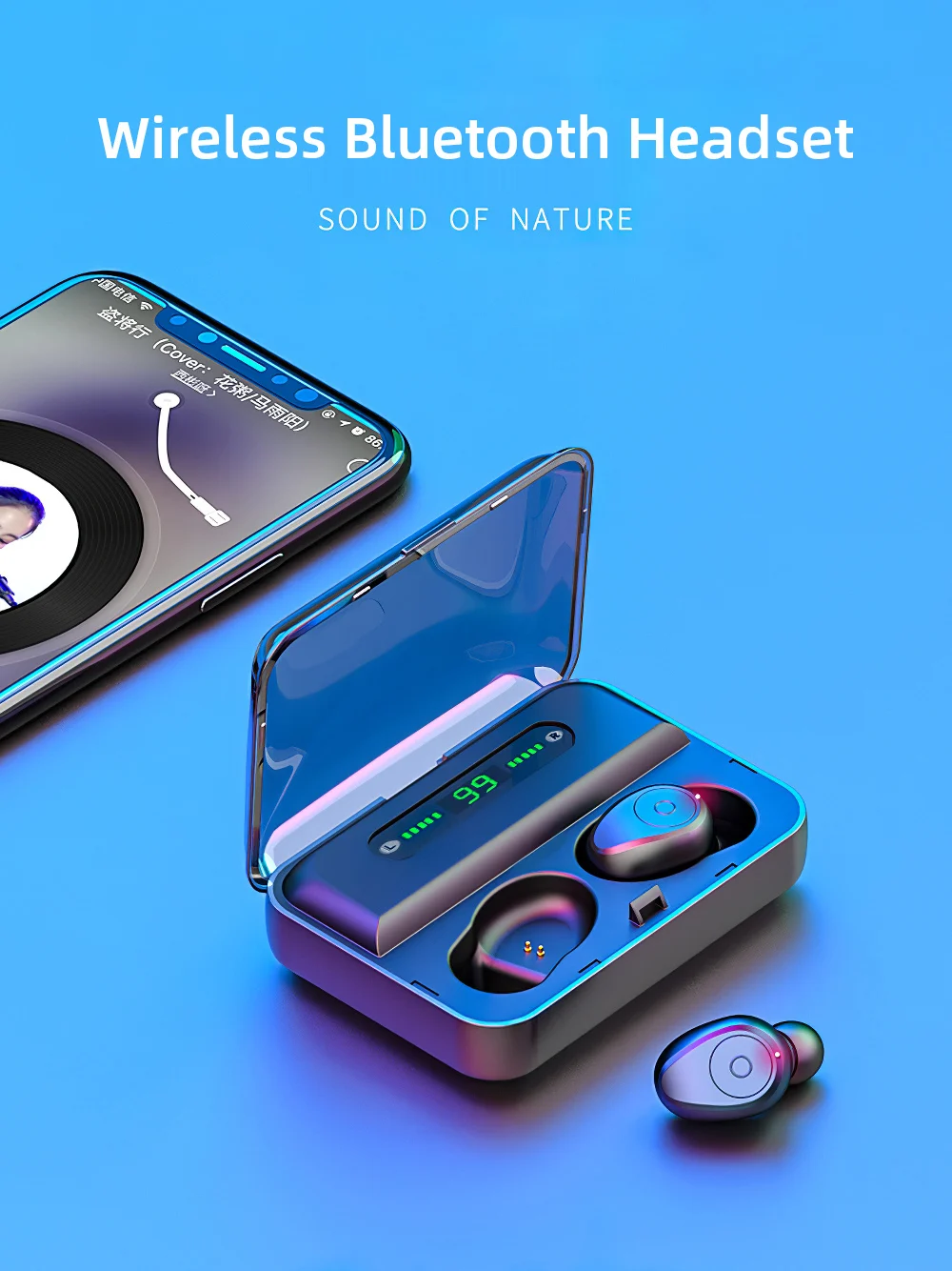 Цифровой Мощный Bluetooth беспроводной наушник в ухо TWS спортивный светодиодный дисплей гарнитуры 5,0 вызов стерео зарядная коробка для huawei iPhone