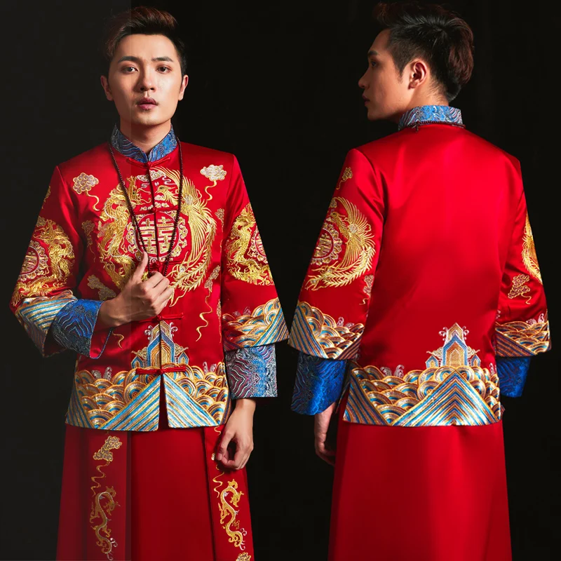 Для женщин Винтаж Длина пола Cheongsam вышивка Китайская традиционная невеста свадебное платье Дракон Феникс ханфу одежда