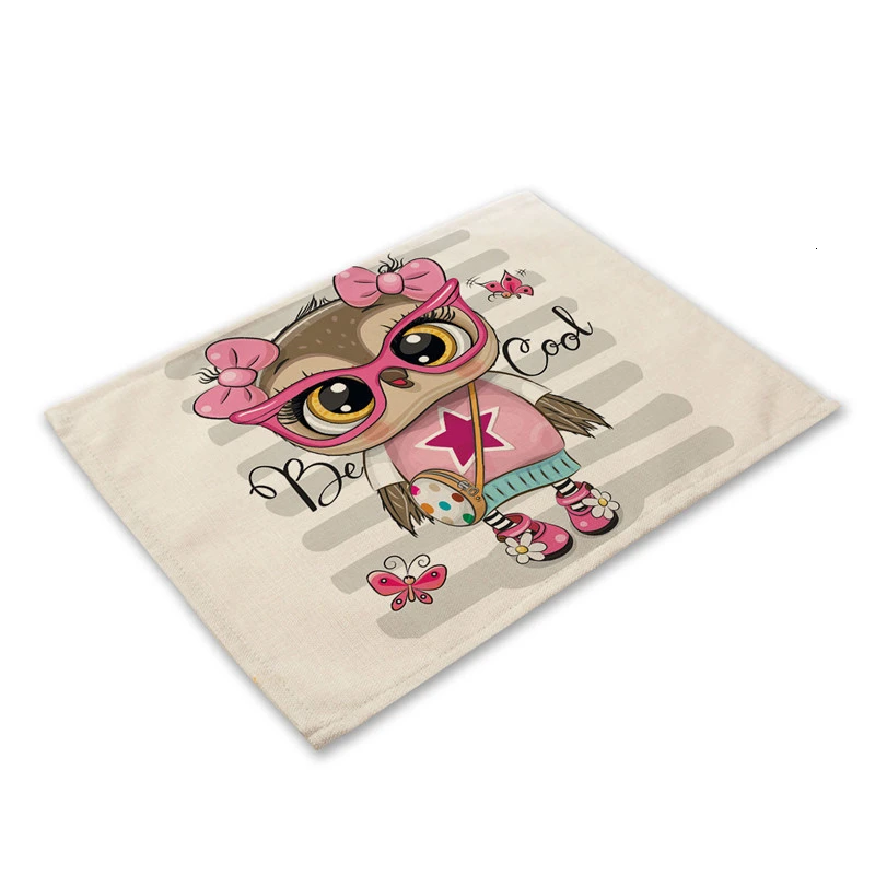 ML0007-14 1 шт., Kawaii, с рисунком совы, кухонный коврик, хлопок, лен, обеденный стол, коврики, подставка, коврик для чаши, 42*32 см, домашний декор ML0007 - Цвет: ML0007-14