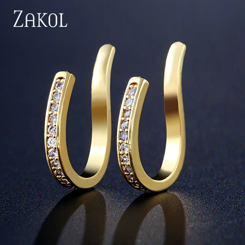 Красивые серьги-Клипсы из кубического циркония AAA ZAKOL, хрящи, модные серьги-манжеты в виде листьев, Женские Ювелирные аксессуары FSSP3017 - Окраска металла: Gold Color
