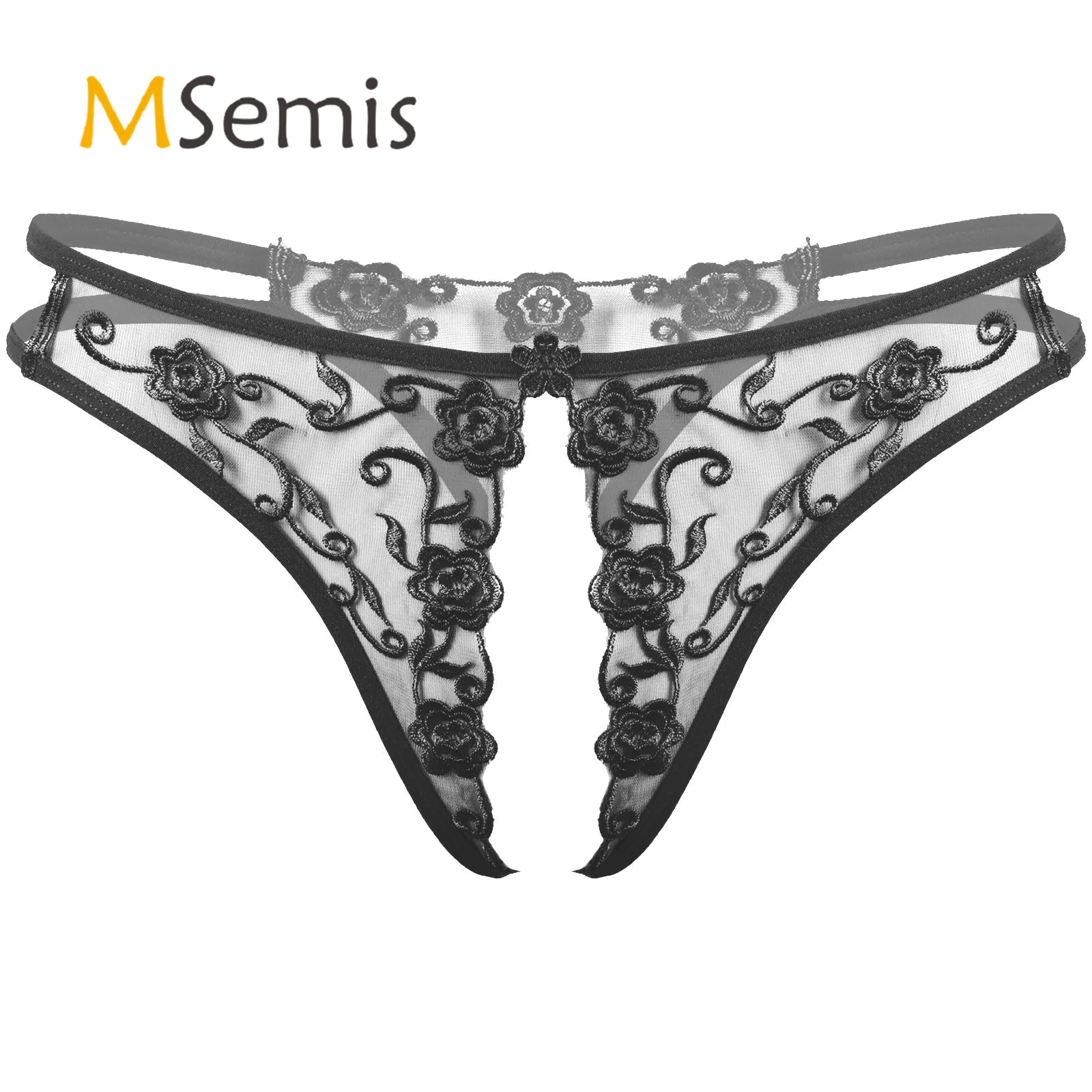 

Mens Erotic Sexy Crotchless Underwear See-Through Thongs Lace Sissy Panties Flower Embroidery Lingerie G-String Thongs Briefs