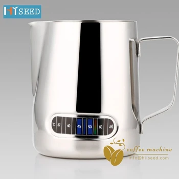 

Stainless steel pointed mouth etched cup with temperature sticker etched cylinder milk froth pot fancy coffee appliance