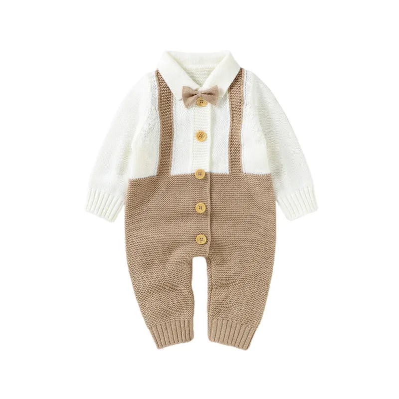 

Winter Infant Baby Knit Rompers Gentleman Style Boys Patchwork Jumpsuit Kids Overalls Girl Clothes For Newborn Christmas Costume