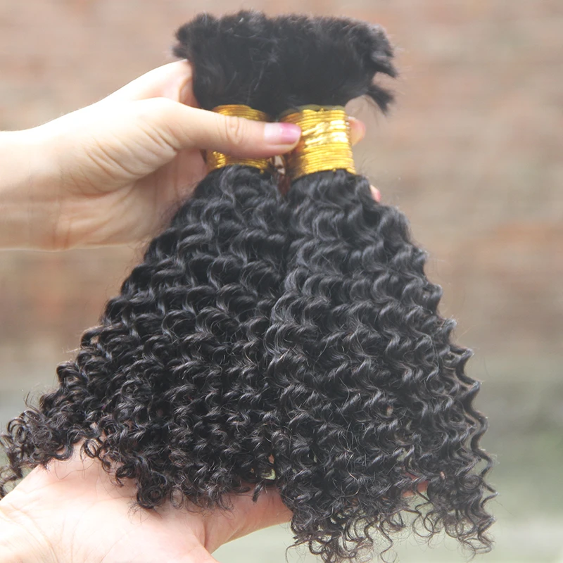 100% Human Braiding Hair Bulk Machine Made Remy Kinky Curly Peruvian Hair Bulk long length 100g Natural Black