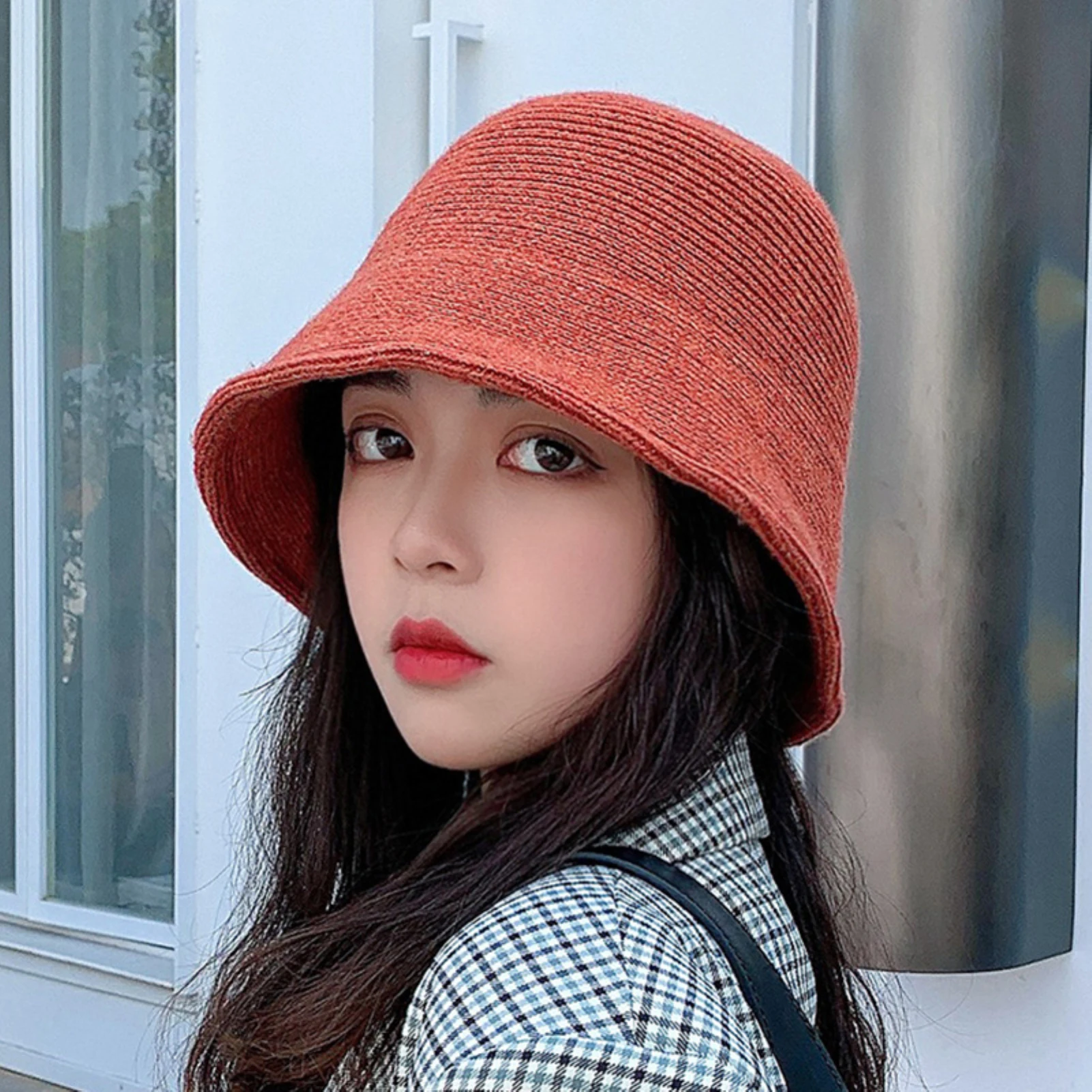 white bucket hat Women Solid Color Wool Bucket Hat Drawstring Fisherman Vintage Knitted Basin Cap female bucket hat Bucket Hats