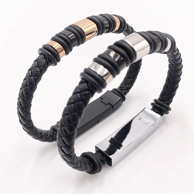 Xiaomi Bracelet USB Fast Charging Data Cable Type-C Bracelet Alloy Leather  Wrist Strap iPhone Samsung Huawei Charging Cable