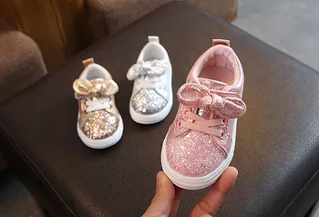 

2020 Spring Children's Girl Shoes Bow sequins casual shoes Pink silver fashion baby Princess shoes tide kids shoes