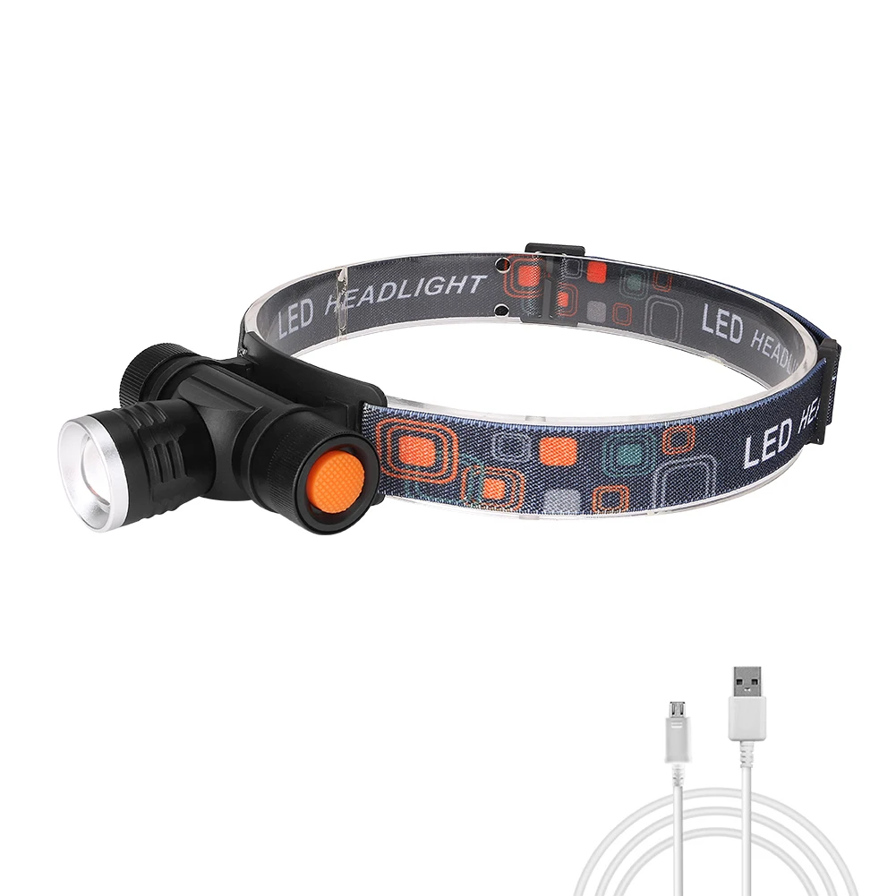 LED Headlamp XML 3 Modes Zoomable Head Torch Waterproof Flashlight USB Rechargeable 18650 Head Lamp Camping Light