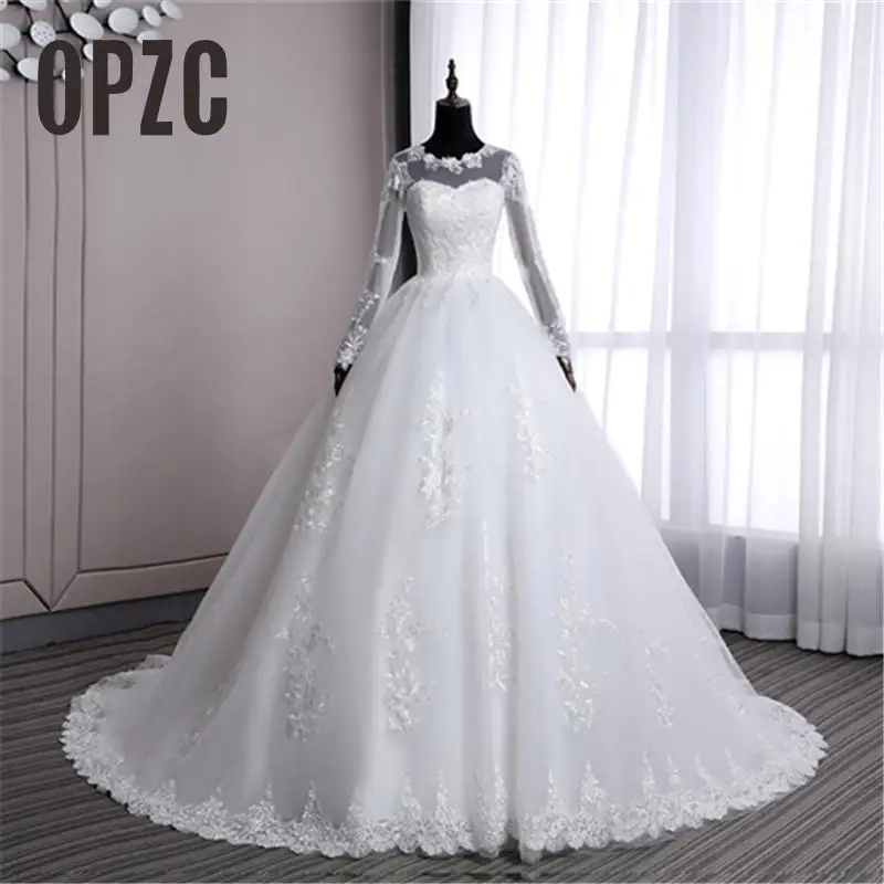 Vestido de Noiva, свадебное платье принцессы с длинным рукавом, кружевное бальное платье с аппликацией и круглым вырезом, свадебное платье, Robe De Mariee