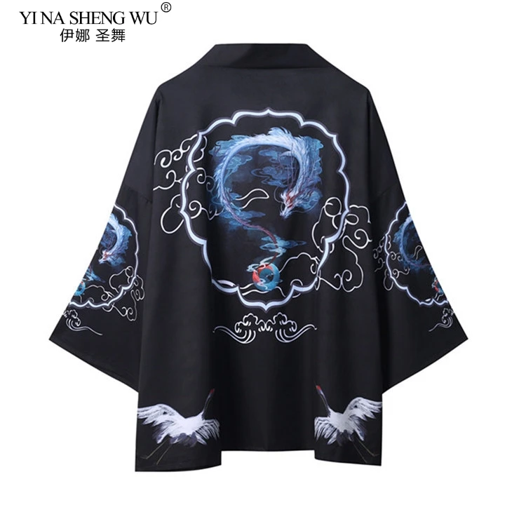 Yukata Haori японский Дракон кимоно кардиган мужской костюм самурая азиатская одежда
