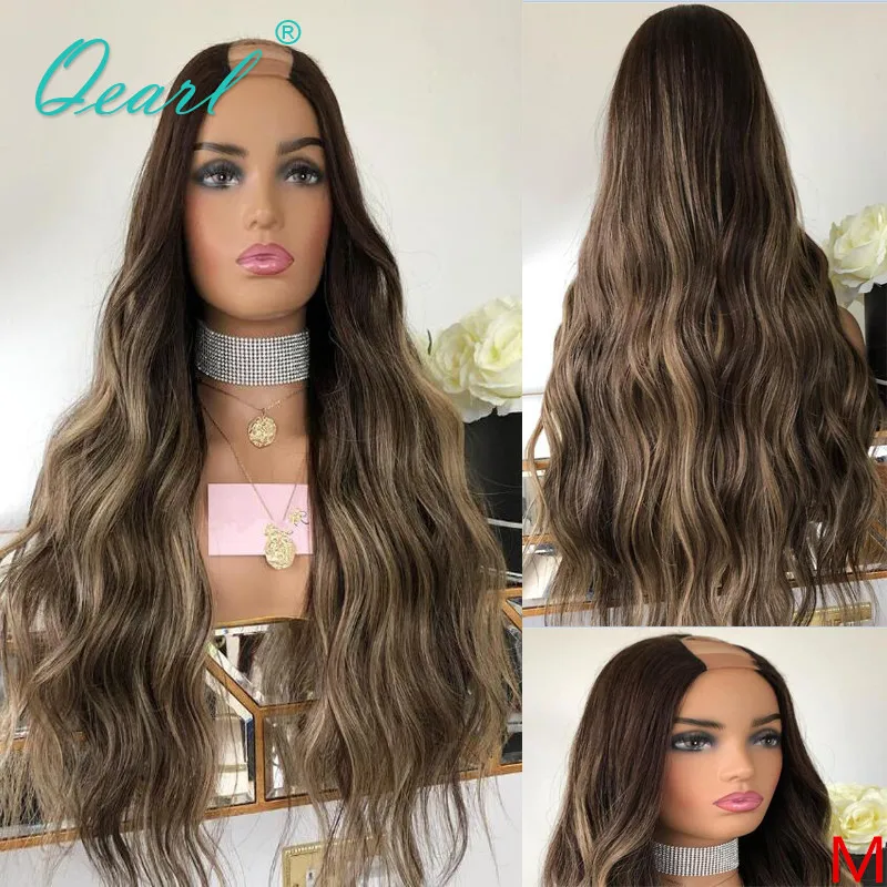 

Balayage Brown Honey Blonde Color Human Hair Wigs 2x4 Glueless U Part Wig Malaysian Wavy Remy Hair 150% 180% Density Qearl
