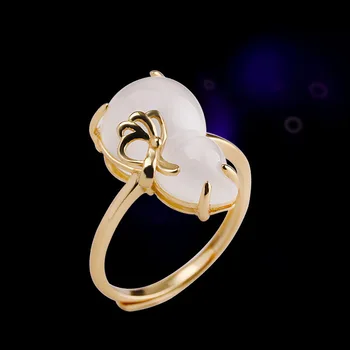 

manufacturer direct sales fashion fresh hand ornaments S925 silver jewelry opening women's Hetian jade gourd ring
