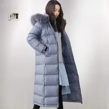 Зима 90% белый гусиный пух пальто для женщин модные зимние парки Длинная зимняя непромокаемая куртка 073