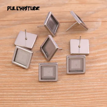 

4pcs 10mm Stainless Steel Silver color color Cabochon Earring Blanks Diy Post Stud Earrings Base Settings For Jewelry Making