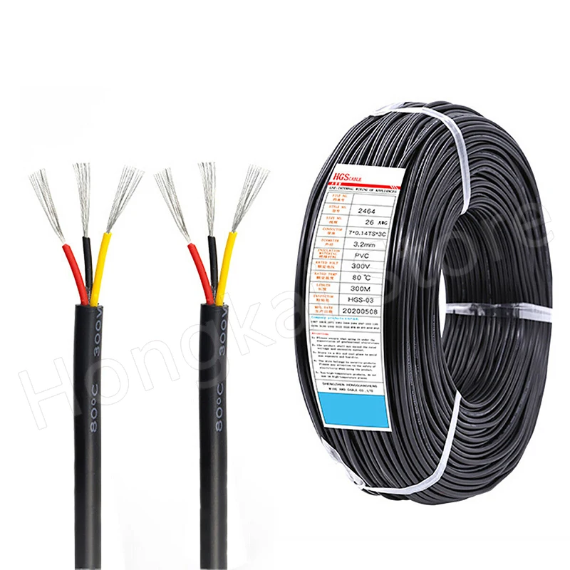 

UL2464 Black Multi-Core Sheathed Power Cord 2/3/4/5/6Cores 16 18 20AWG PVC Signal Control Wire Tinned Copper