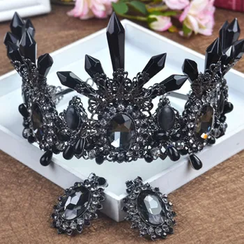 

Luxury Baroque Vintage Black Red Crystal Woman Tiaras and Crown Earrings Big Rhinestone Wedding Prom Tiaras Bridal Crown