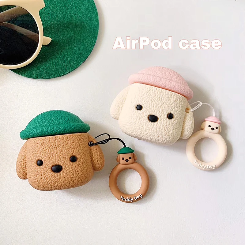 

Cute Teddy Dog Puppy Earphone Case For Apple Airpods 2 Animal Poodle Silicone Protection Cover for Airpods Case with Ring Strap