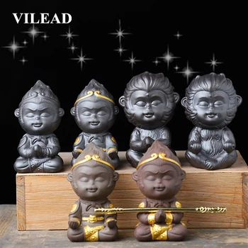 

VILEAD Ceramic Chinese Ornament Statue Sun Wookong Figurines Monkey King Ornament Tea Car Pet Home Decoration Accessories Gift