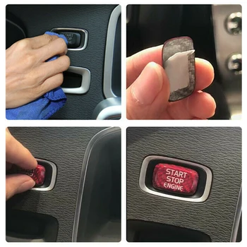 

For Volvo V40 V60 Start Button Cover Accessory Parts Interior Replacement Carbon Fiber Red Car Engine Trim
