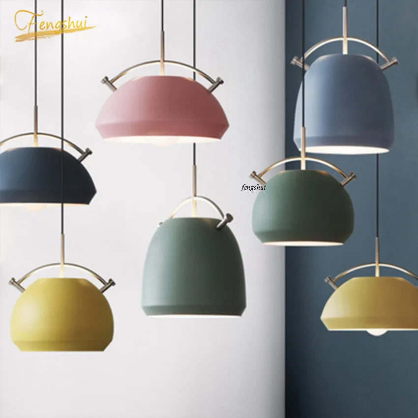 

Postmodern LED Iron Art Color Macaron Pendant Lights Lighting Nordic Living Room Bedroom Bedside Loft Aisle Decor Light Fixtures