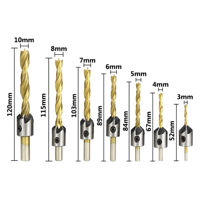 XCAN-Juego de brocas avellanadas con recubrimiento de titanio, 3-10mm, con llave hexagonal, cortador con perforación, broca de madera HSS 2