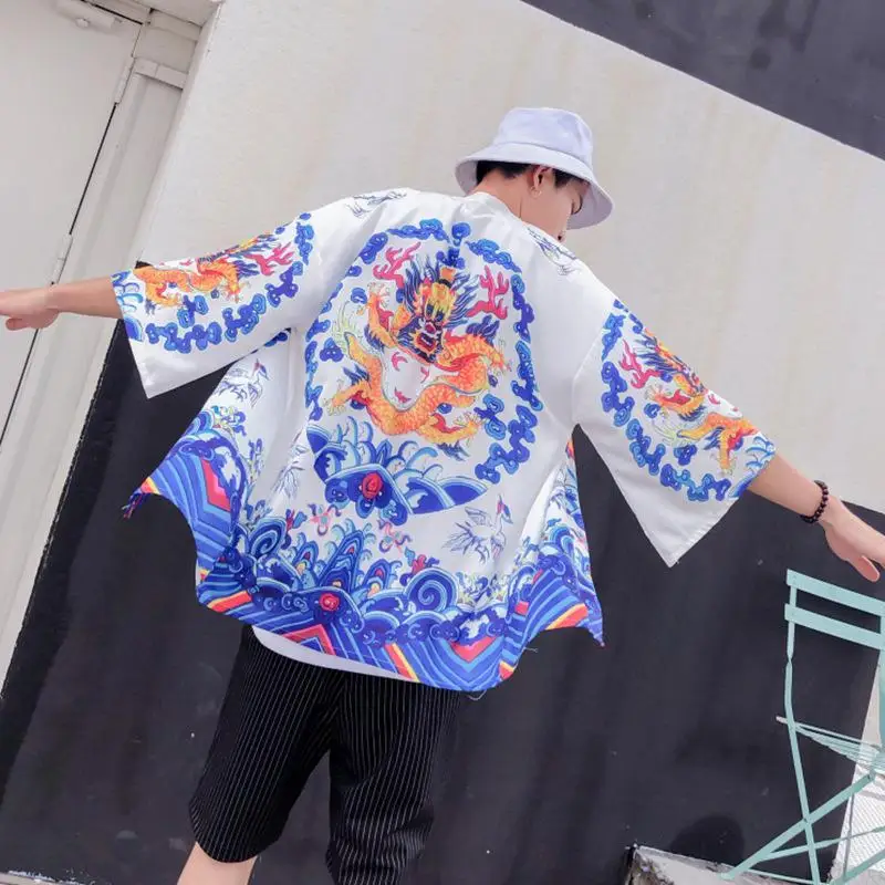 Yukata, мужская одежда хаори самурая Харадзюку, мужской принт, кимоно в японском стиле, летний Повседневный Кардиган, рубашка, повседневный Свободный Топ, блузка - Цвет: Style 11