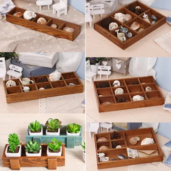 

5 Grids Plant Pot Decorative Vintage Succulent Wooden Boxes Crates Rectangle Table Flower Pot Gardening Box