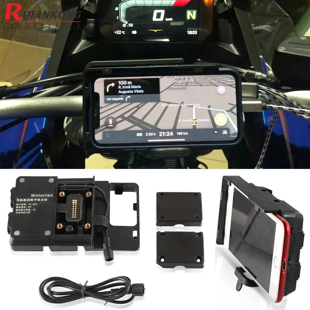 R&P Soporte de navegación USB para teléfono móvil, soporte USB para moto para B.M.W R1200GS F850GS ADV F700GS R1250GS CRF 1000L F800GS F750GS
