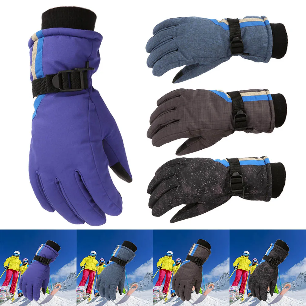 Детские зимние лыжные перчатки, водонепроницаемые, снегозащитные, теплые, для мальчиков/девочек, детские, с регулируемым ремешком, перчатки для катания на коньках, велосипедные варежки