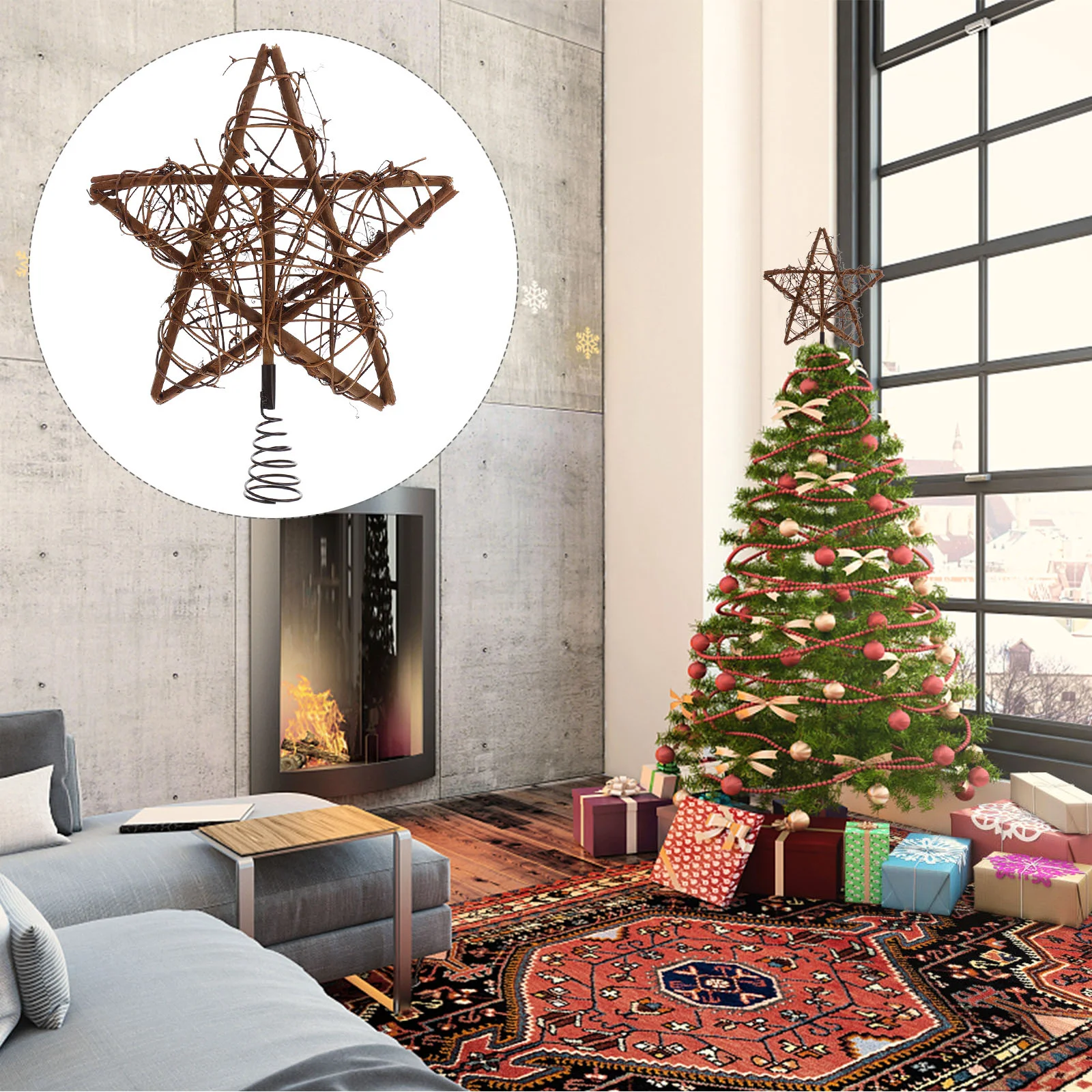 Rustic Christmas Tree Topper Hollow out Star Xmas Ornament Party Supplies | Дом и сад