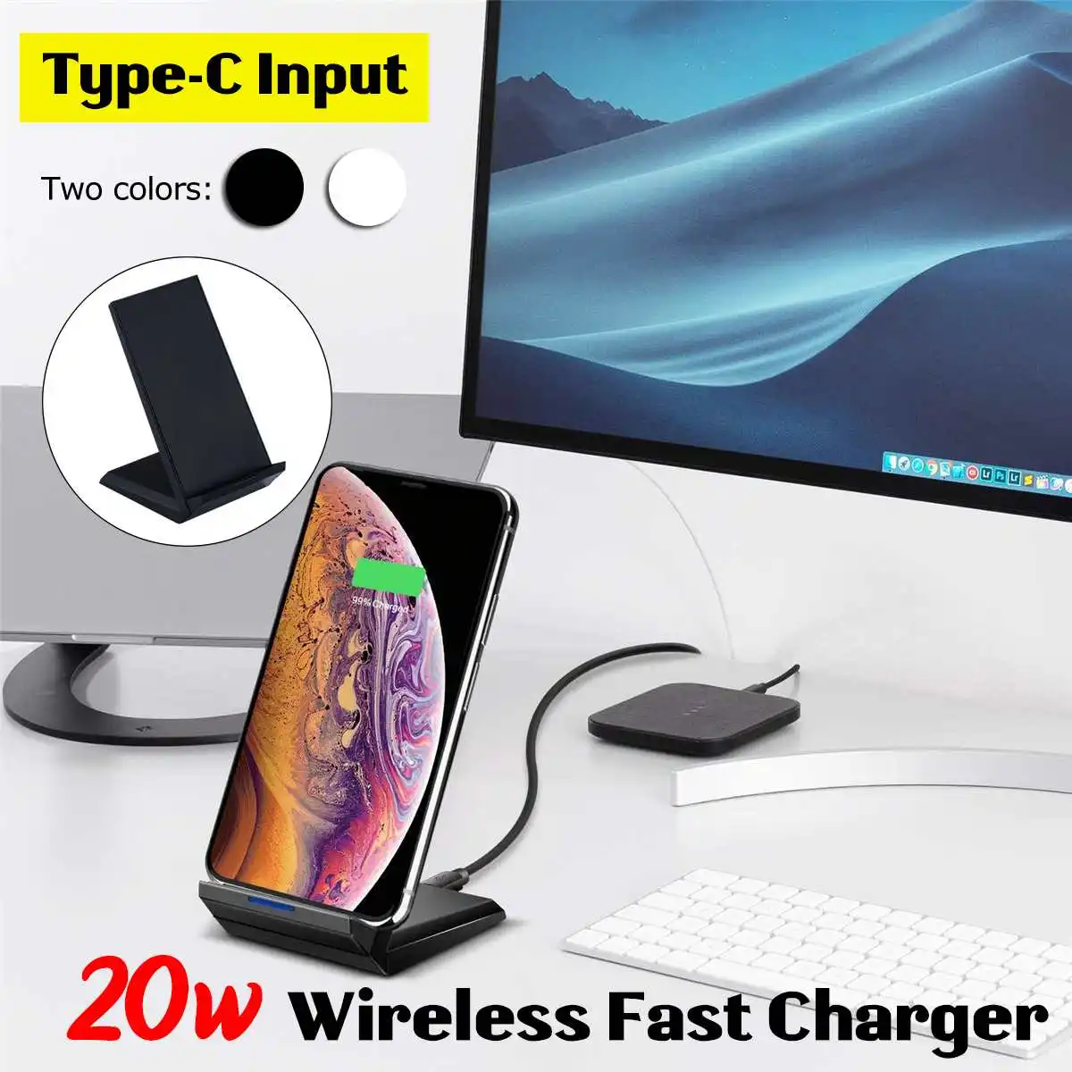 

20W Double coil Qi Wireless Fast Charger Vertical Quick Charging Bracket High Power Docking Stand