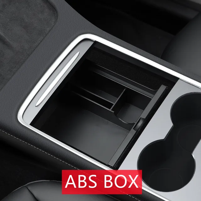 TEFUN For Tesla Model 3 Y 2021 2022 Storage Box Car Central Armrest Flocking/ABS Storage Box Organizer Model 3 2021 Accessories ABS