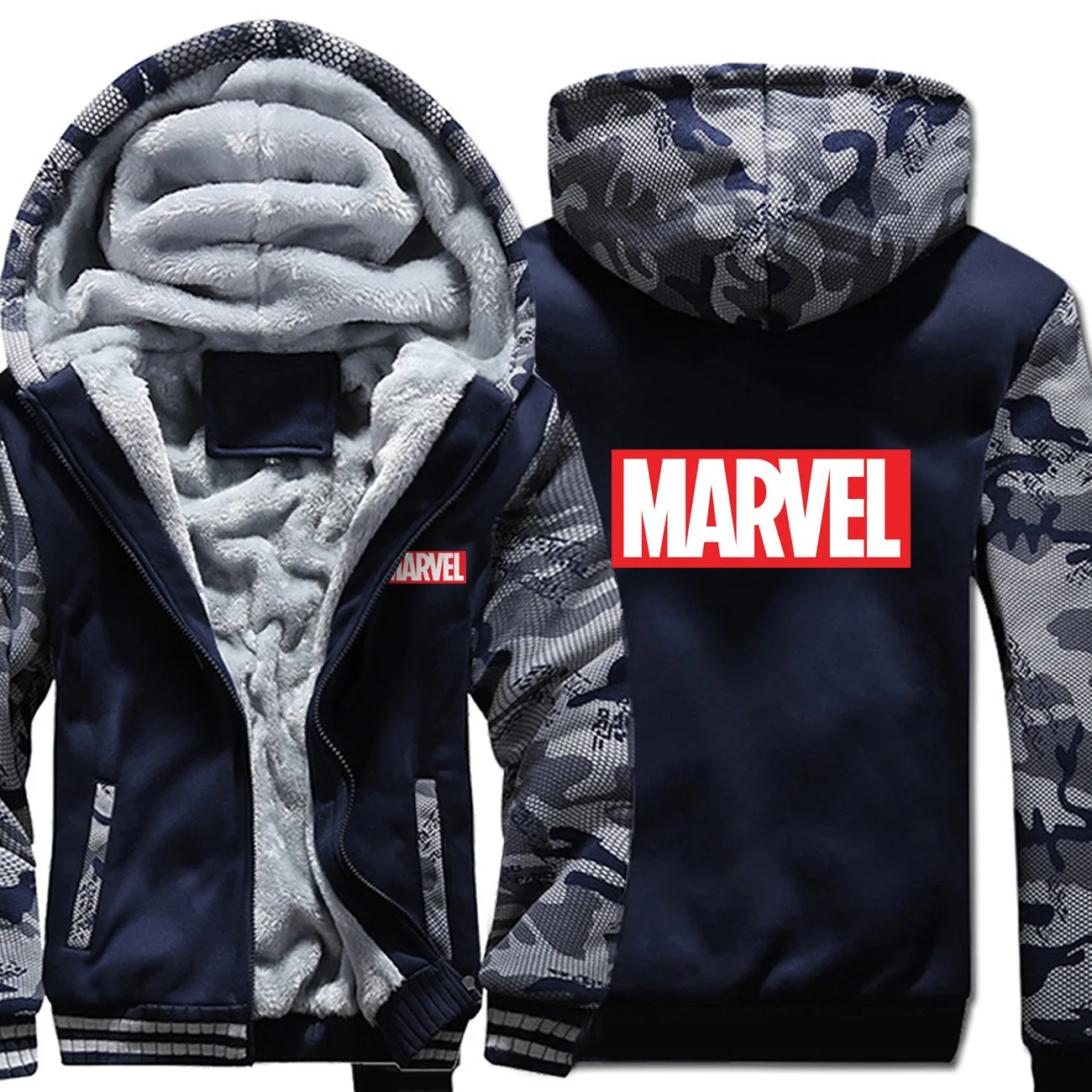 Marvel, крутая, простая, с принтом, новинка, толстовки, реглан, камуфляж, уличная одежда, теплая одежда, мужская толстовка, пальто, толстая, с капюшоном - Цвет: dark blue 6
