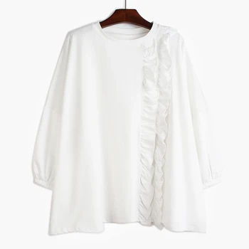 

[EWQ] 2020 Spring Summer New Pattern Round Collar Three Quarter Solid Patchwork Pullovers Casual T-shirt Women AK79901