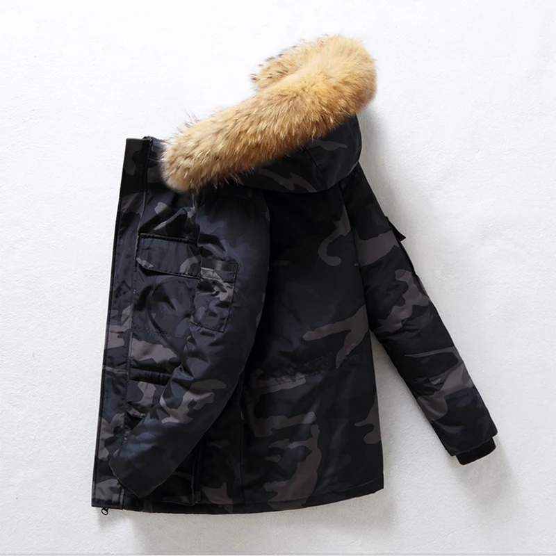 camouflage 90% пуховики и парки Для мужчин зимняя куртка Для мужчин модные толстые теплые парки с мехом Пуховики на белом утином пуху Повседневное человек Водонепроницаемый пуховики и парки - Цвет: camouflage