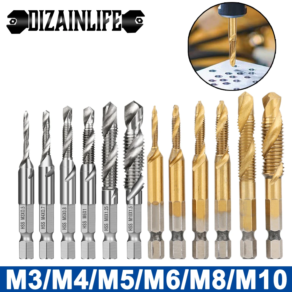 Thread Tap Drill Bits Set Hex Shank Metric HSS Screw Tapping Bit