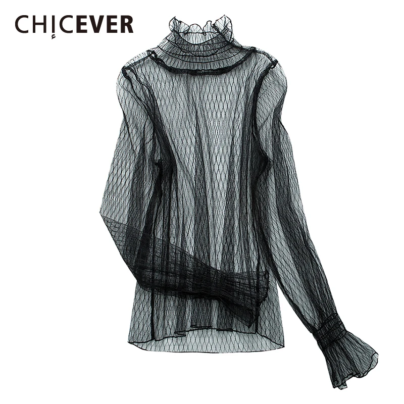 CHICEVER корейские блузки с вырезами Женская водолазка расклешенная длинный рукав