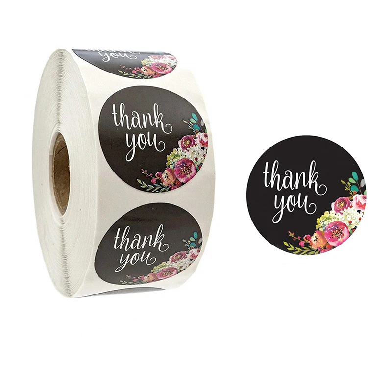 1 Roll(500Pcs) Flowers Thank You Sticker Paper Labels Round Reward scrapbooking Stickers Envelope Seals Stickers Stationery 