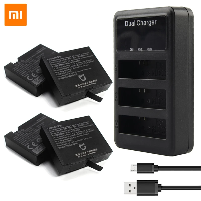 4BatteryAndCharger 1450mAh 3,8 V перезаряжаемая Mijia 4K батарея 3 слота lcd зарядное устройство для Xiaomi Mijia Mini 4K Аксессуары для экшн-спортивной камеры - Цвет: 4BatteryAndCharger