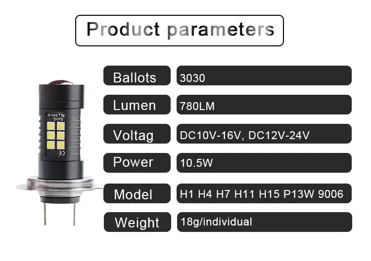2 шт. автомобиль H7 led 9H3 H1 H4 H11 H15 9006 P13W Противотуманные фары дневного света лампы поворот Парковка лампы 12V