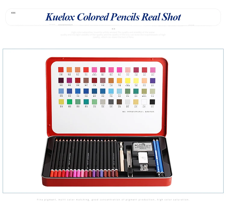 Caixa de Lata de Madeira Pintados à Mão Kuelox Cores Lápis Coloridos Conjunto Desenho Pintura Esboço Graffiti Miúdo Escola Estudante Arte Suprimentos 48 8 Lápis de cor