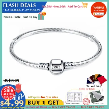 

Never Fade 100% Original 925 Solid Silver Chain Charm Bracelet with S925 Logo Fit DIY Beads Charms Women Handmade Gift Bracelet