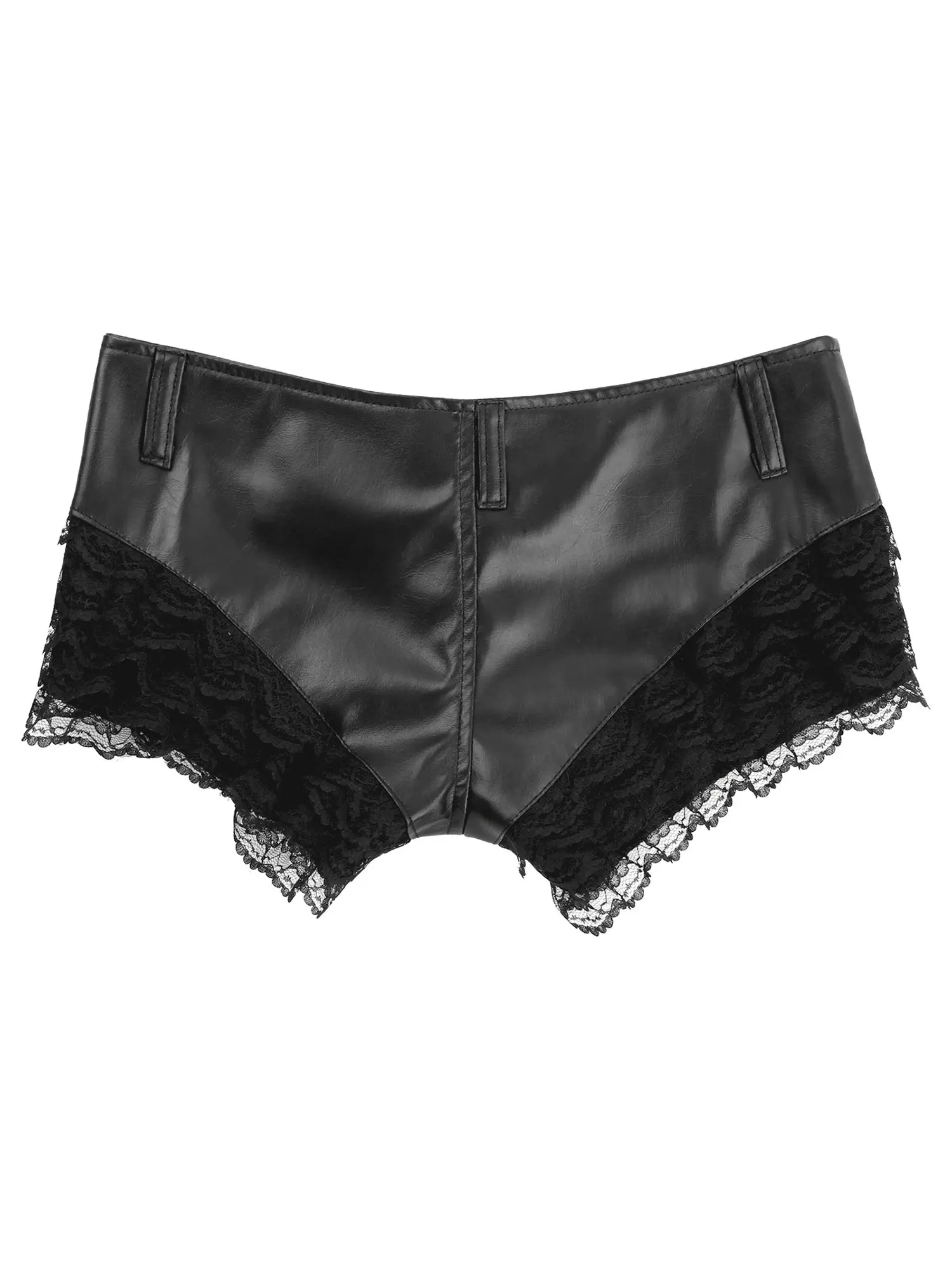 Women High Waist Faux Leather Shorts Sexy Club Slim Solid Black Summer Short Pants Lace Patchwork Elastic Push up PU Shorts