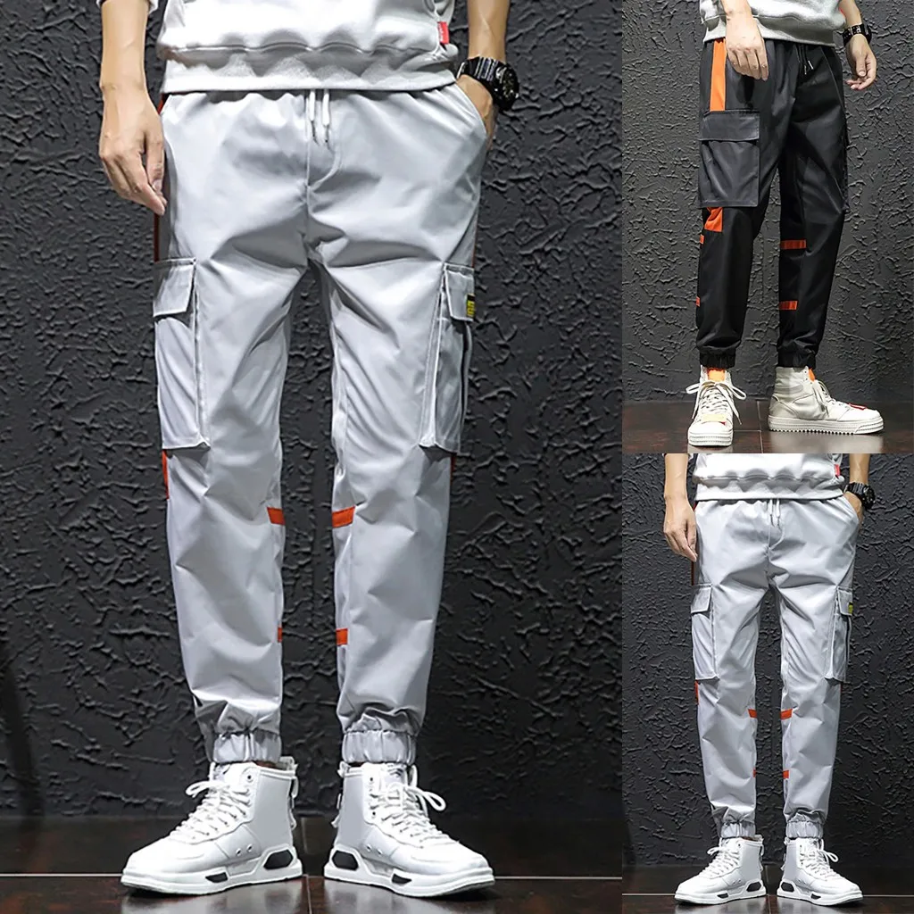 Men Summer Solid Color Casual Pants Mutil Pockets Loose Trousers Long Pants mens pants fashions men casual pants pantalon homme