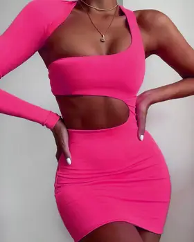 

Fashion Nova 2020 Women Mini Dress Sexy One Shoulder Hollow Out Design Bodycon Dress Celebrity Party Bandage Dress Vestidos